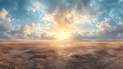 Golden Sunset Over Desert Landscape Illustration