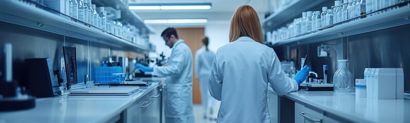 Obraz premium People in a lab with a lot of bottles