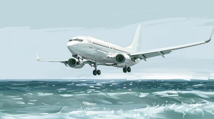 Obraz premium A white passenger plane flying over choppy waters.