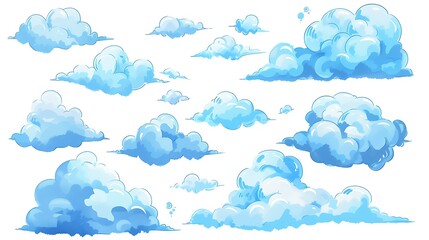 Fototapeta premium Set of cartoon clouds in flat style. white cloud collection Many white clouds for design