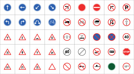 International road signs colorful Traffic signal isolated on white background.