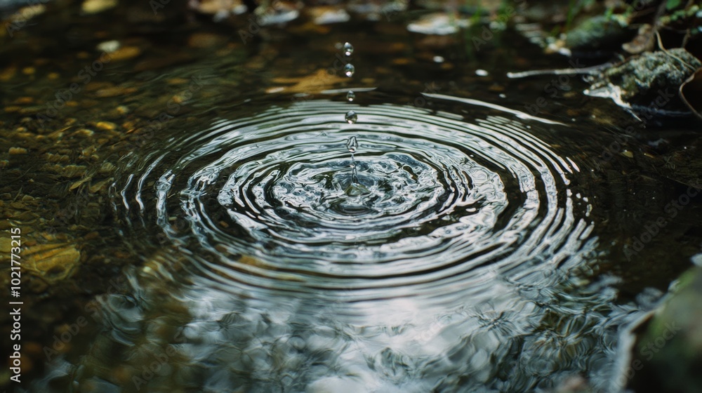Poster water droplet creating ripples on a still pond surface generative ai
