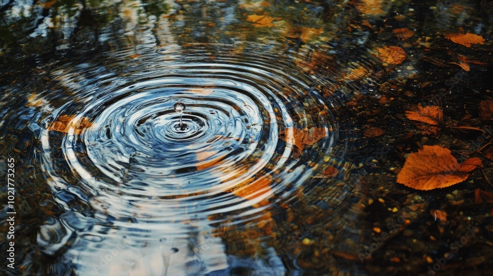 Poster water droplet creating ripples on a still pond surface generative ai