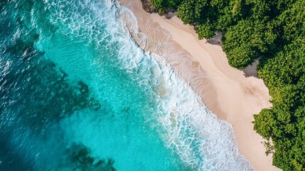Drone shot of a pristine beach with turquoise water, perfect for travel and summer vacation Generative AI