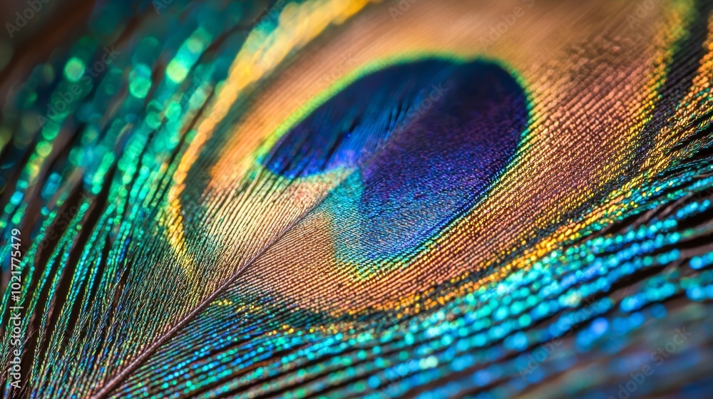 Aufkleber vibrant iridescent peacock feathers close-up for textures and patterns generative ai
