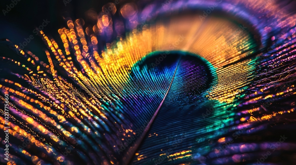 Aufkleber vibrant iridescent peacock feathers close-up for textures and patterns generative ai