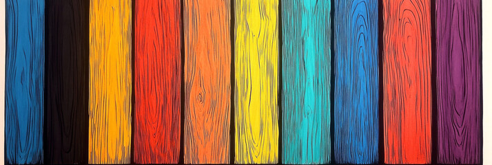 Colorful wooden planks in a rainbow pattern.