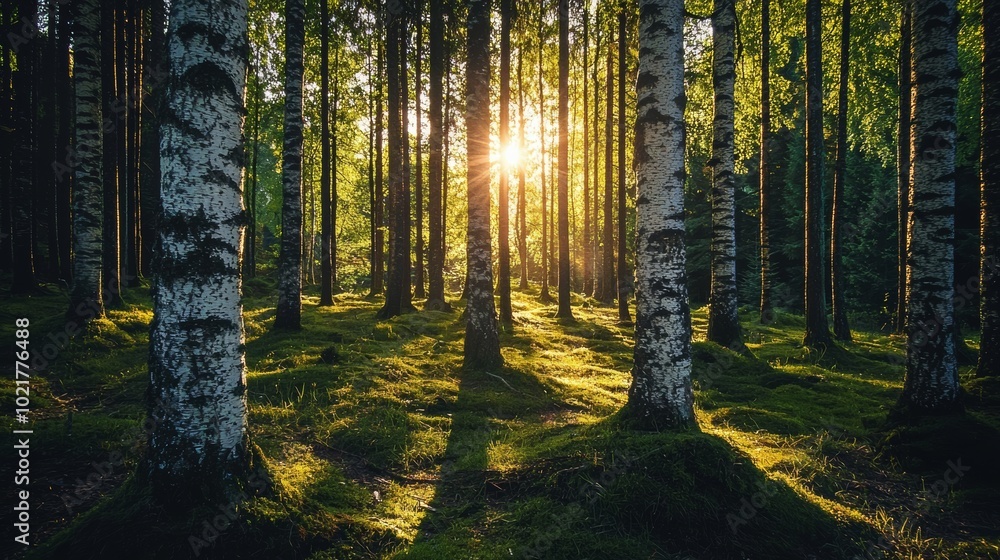 Poster forest landscape with trees for nature and environment concepts generative ai