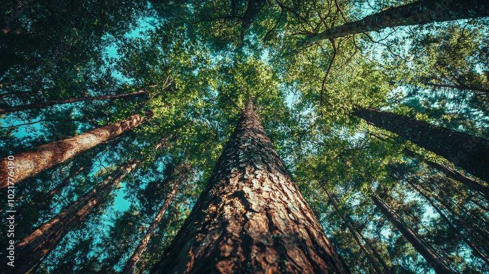 Poster forest landscape with trees for nature and environment concepts generative ai