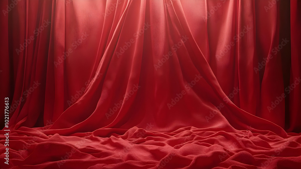 Poster red draped fabric background - abstract texture and wrinkles