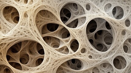 Beige, web-like pattern with interconnected swirls creates a modern, abstract aesthetic.