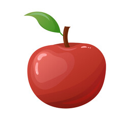 Red apple. Juicy summer fruit, vitamin, diet, healthy food. Vector design isolated on white background