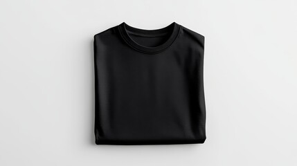 Black t-shirt mockup folded on a white background. Perfect for showcasing your designs. Easy to customize.