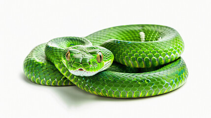 Fototapeta premium A green snake 2025 symbol with yellow spots on white background. Zodiac sign according to the Chinese horoscope