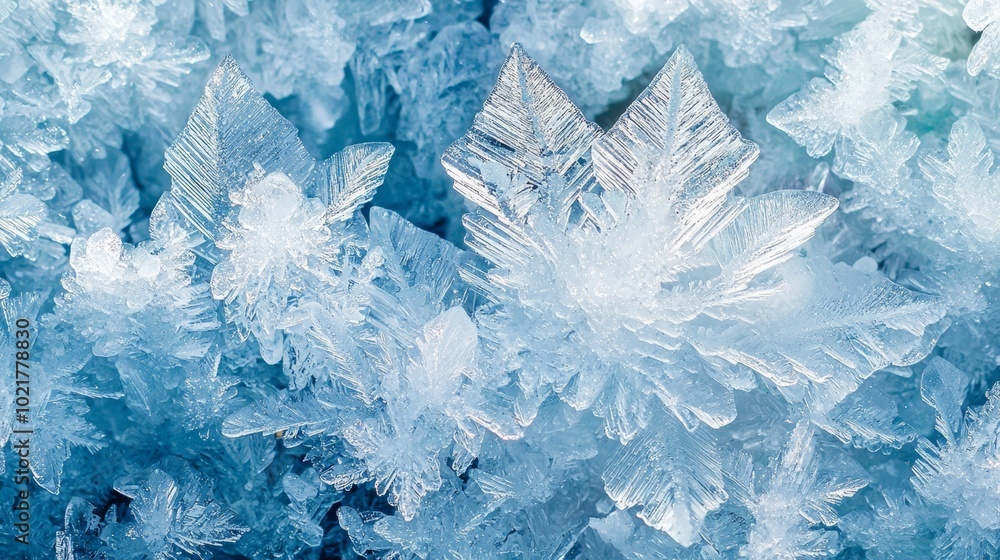 Poster macro shot of frost crystals forming intricate patterns for winter backgrounds generative ai