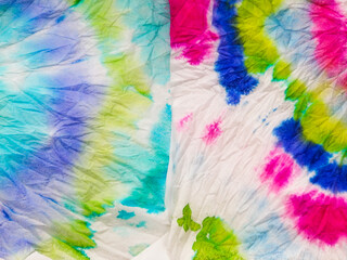 Rainbow Bleach Dye Effect. Spiral Tie-Dye.