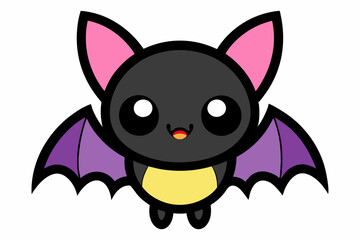 Clipart Bat Multicolored and Black and White. Cute Clip Art Flittermouse. Vector Illustration of a Kawaii Animal for Stickers, Baby Shower, Coloring Pages, Prints for Clothes. 