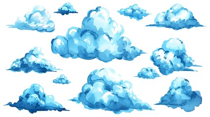Fototapeta premium Set of cartoon clouds in flat style. white cloud collection Many white clouds for design
