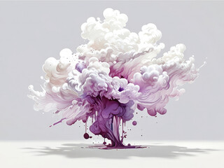 Acrylic color pigment and ink cloud in water. Abstract smoke on white background with copy space. Fancy dream cloud of ink underwater. Purple, blue,white and pink colors