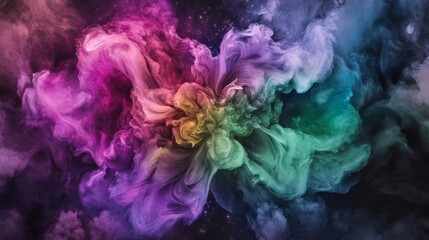 Obraz premium Vibrant Abstract Smoke Cloud in Multicolor: A Dynamic Blend of Purple, Green, Pink, and Blue Swirls in Ethereal Space