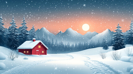 Naklejka premium Winter landscape of a house in the village close-up