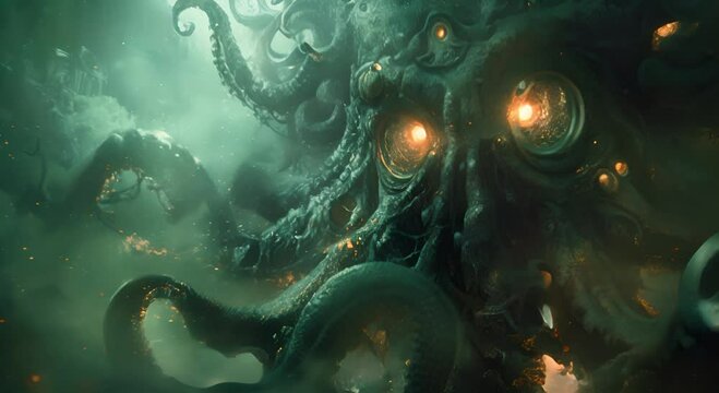 Cthulhu Mythos Tentacled Eldritch Abomination with Glowing Eyes