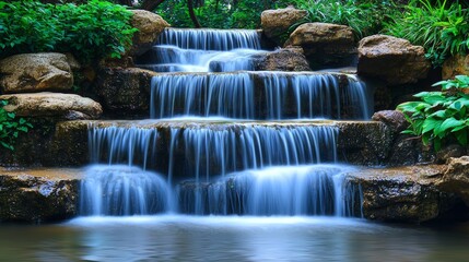 Obraz premium Serene Silky Smooth Waterfall Effect for Nature and Travel Backgrounds Generative AI