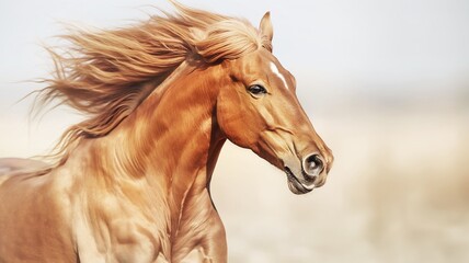 Obraz premium Graceful Chestnut Horse With Flowing Mane And Tail Standing Majestically Isolated On A White Background