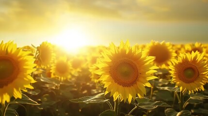 Obraz premium Sunflowers Turning to Face the Sun in a Field Generative AI