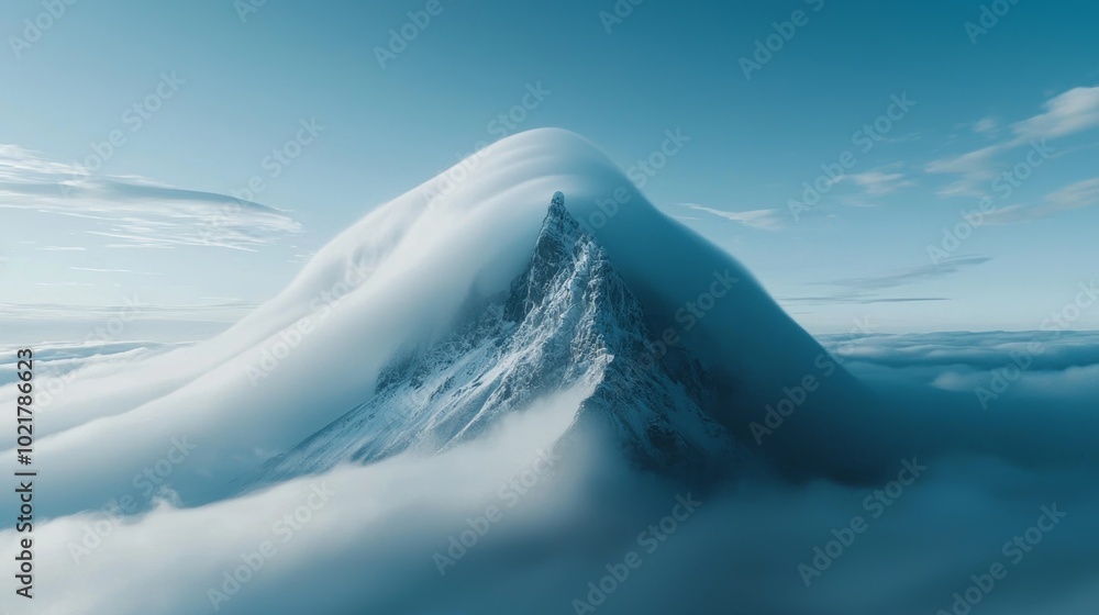Poster timelapse of clouds swirling around a mountain peak for nature and weather concepts generative ai