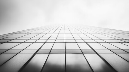 Stunning black and white photography of a majestic skyscraper soaring high into the clear blue sky above the city skyline.