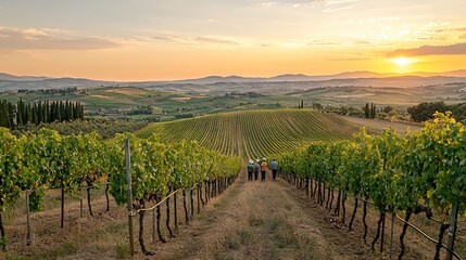 Naklejka premium A crowd gathered on a verdant hilltop, surrounded by cloud-filled skies