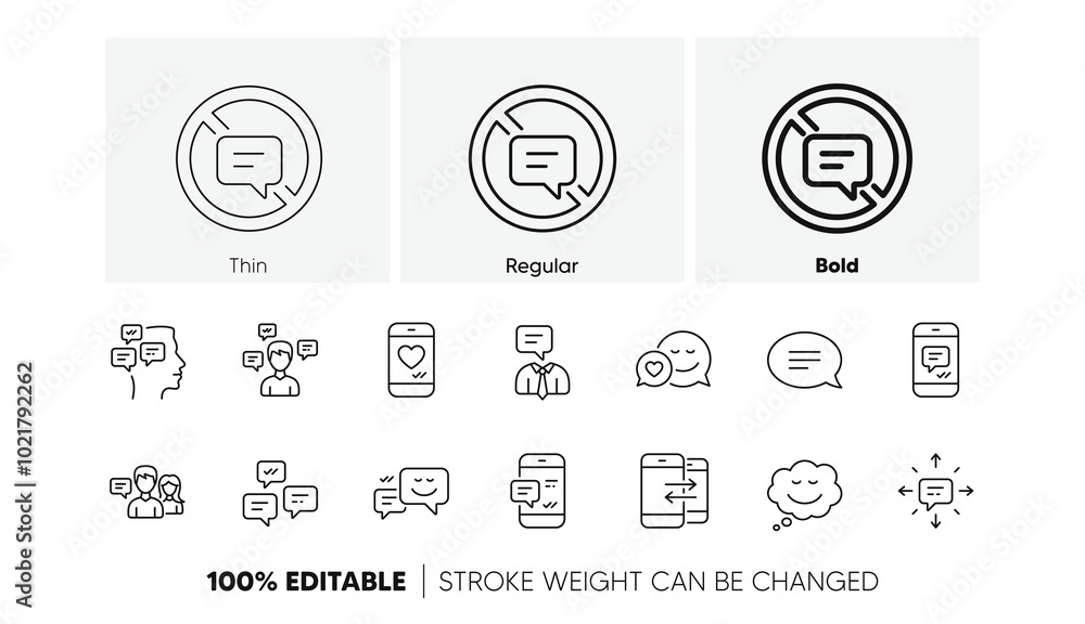 Poster group chat, speech bubble and sms. message and communication icons. contact linear icon set. line ic