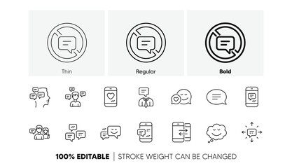 Group chat, Speech bubble and Sms. Message and Communication icons. Contact linear icon set. Line icons set. Vector