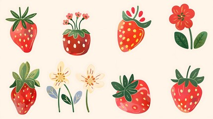 set of strawberry and berries