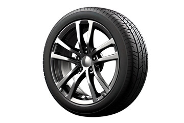 vehicle tire with alloy wheel rim isolated on transparent background