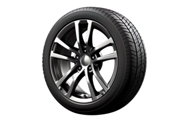 vehicle tire with alloy wheel rim isolated on transparent background
