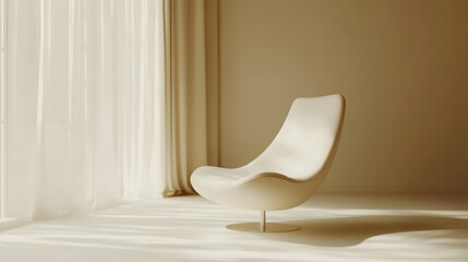 White Chair in a Room with Sheer Curtains - 3D Illustration