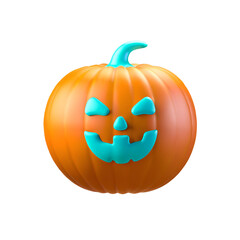 Jack-o-lantern, carved pumpkin with scary face, isolated on white background
