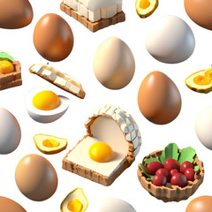 Eggcellent Breakfast: A vibrant and playful 3D illustration of eggs and breakfast items, perfect for adding a touch of whimsy to your next culinary project.