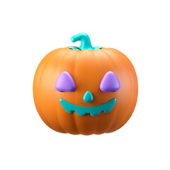 Smiling Jack-o'-Lantern: A cheerful 3D-rendered pumpkin with a toothy grin and whimsical eyes, perfect for Halloween decorations, festive celebrations, and spooky fun. 