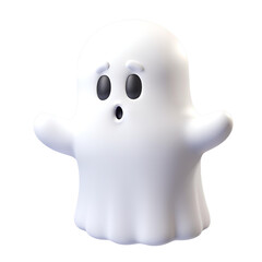 Adorable Ghost with Wide Eyes: A 3D render of a friendly ghost with a surprised expression, perfect for Halloween decor, children's illustrations, and more!