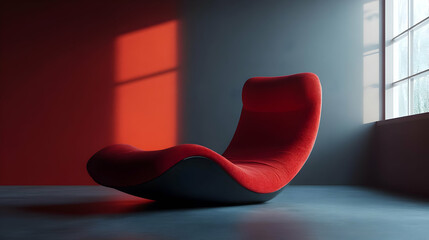Red Chair in a Modern Room 3D Illustration