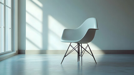 White Chair in Minimalist Room 3D Illustration