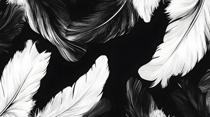 Fototapeta premium luxurious black and white feather pattern with rich texture and depth for sophisticated designs, illustration
