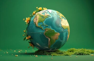 Fototapeta premium Planet Earth 3D illustration, cartoon, water planet earth, living planet. Save the Planet Concept. Happy Earth Day.