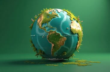 Fototapeta premium Planet Earth 3D illustration, cartoon, water planet earth, living planet. Save the Planet Concept. Happy Earth Day.