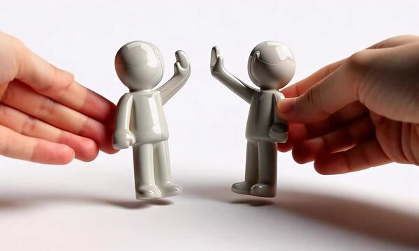 Two Hands Moving the Figures of Businessmen Giving a High Five Video.