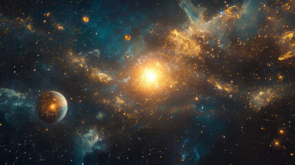 A starry sky made of connected points, lines, and shapes, looking like planets, stars, and the universe. It's a simple design, like a wireframe, but it creates a cool, abstract image.