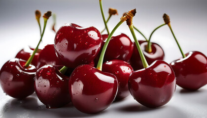 Cherries with Stems Close-Up
